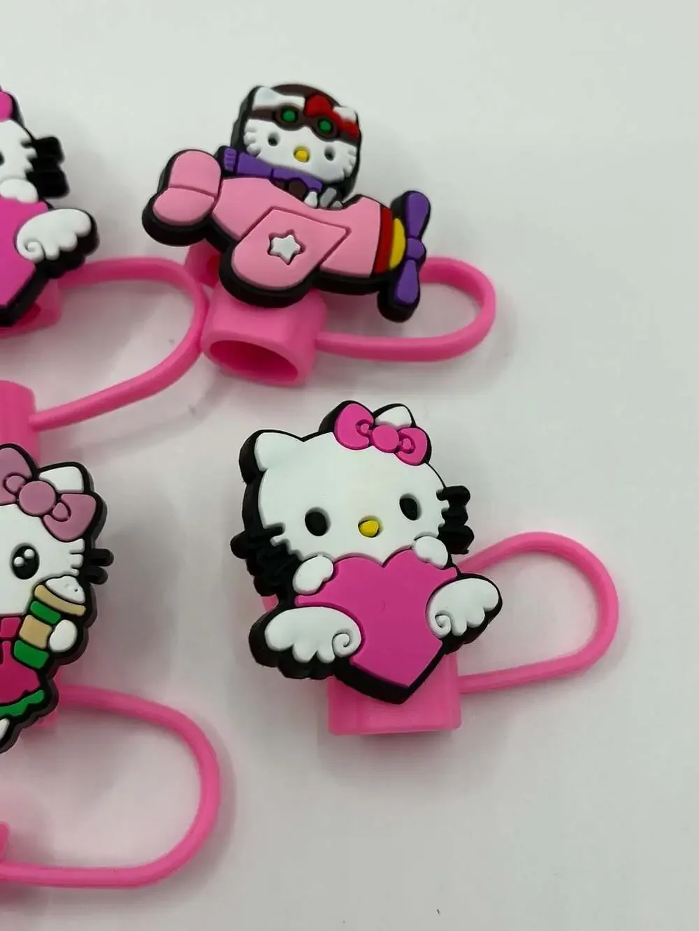 Hello Kitty Silicone Straw Toppers Tumbler Accessories Set of 6
